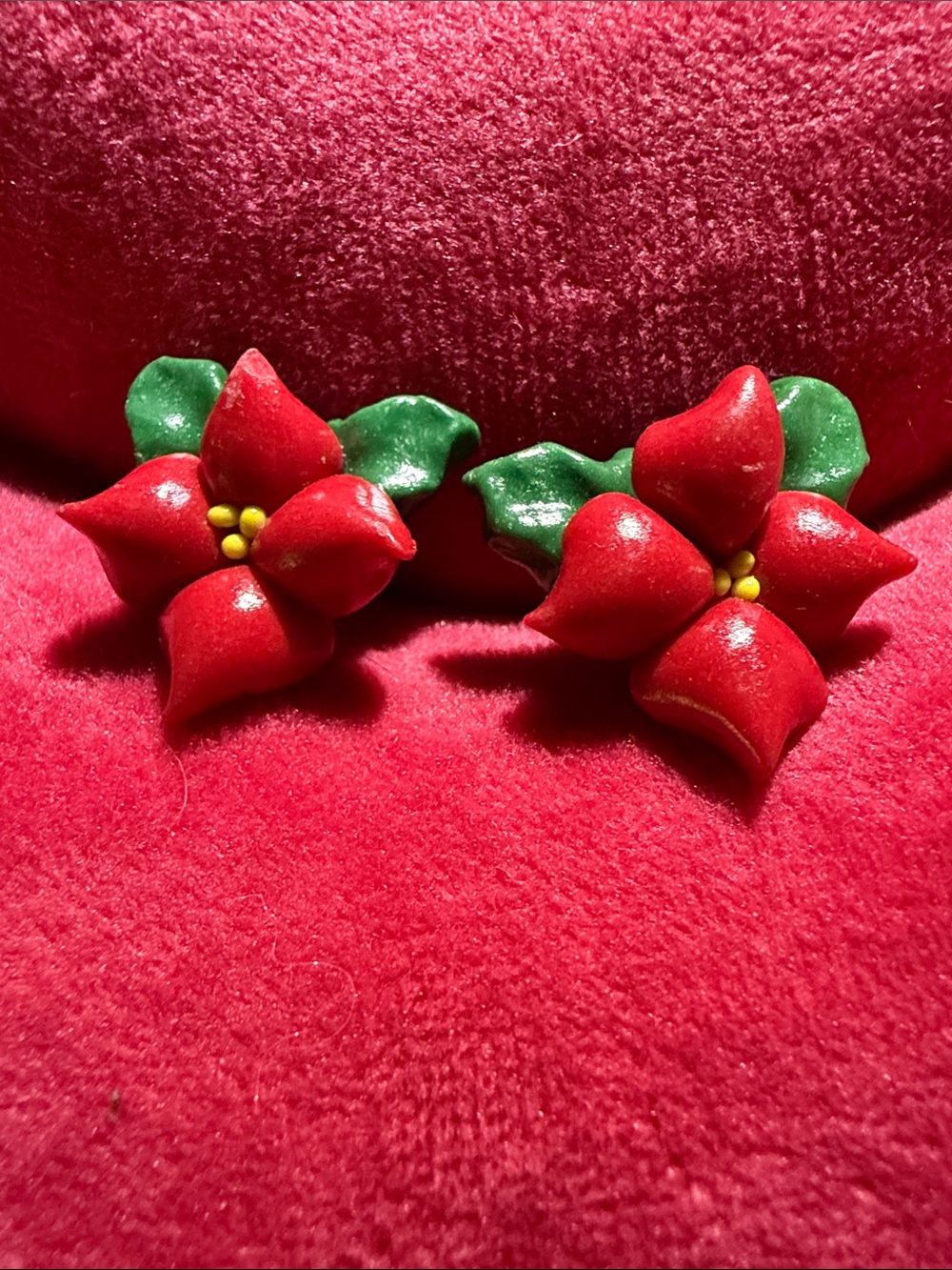 Red Poinsettia Floral Stud Earrings - Holiday Women Accessories